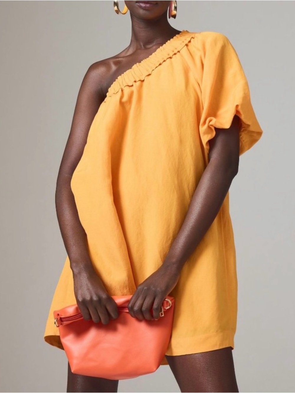 Anthropologie One Shoulder Waistless Smocked Mini Dress Orange Medium summer